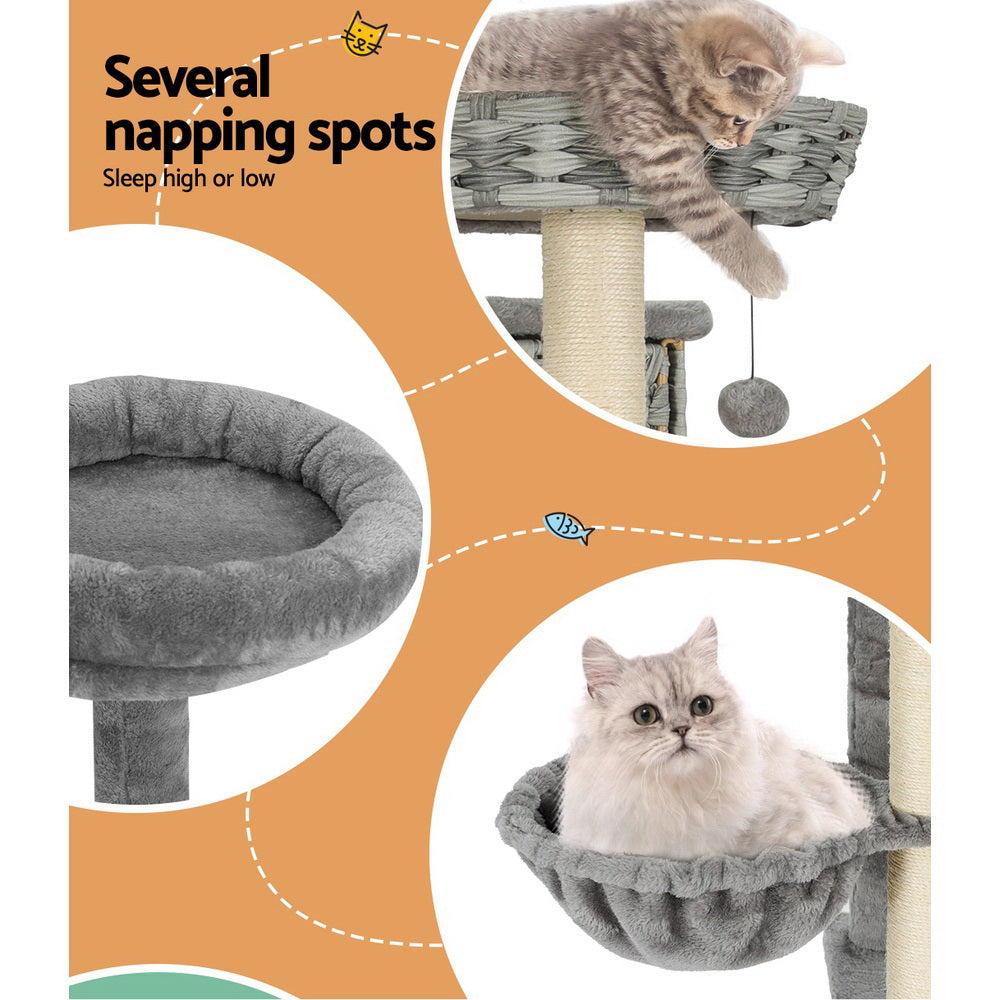 169Cm - Cat Tree 169cm Tower Scratching Post Scratcher Wood Bed Condo House Rattan Ladder