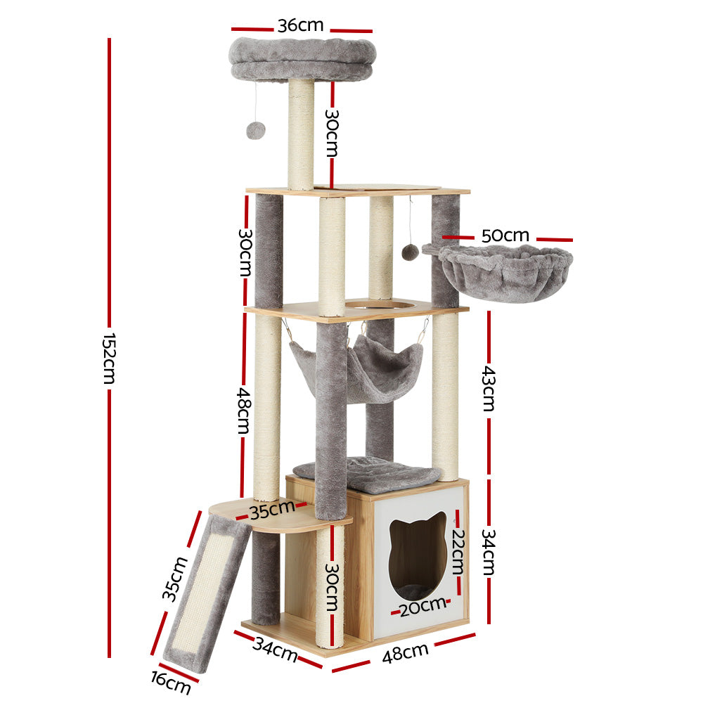 Cat Tree 152cm Tower Scratching Post Scratcher Wood Bed Condo Toys House Ladder | Cat Scratching Posts