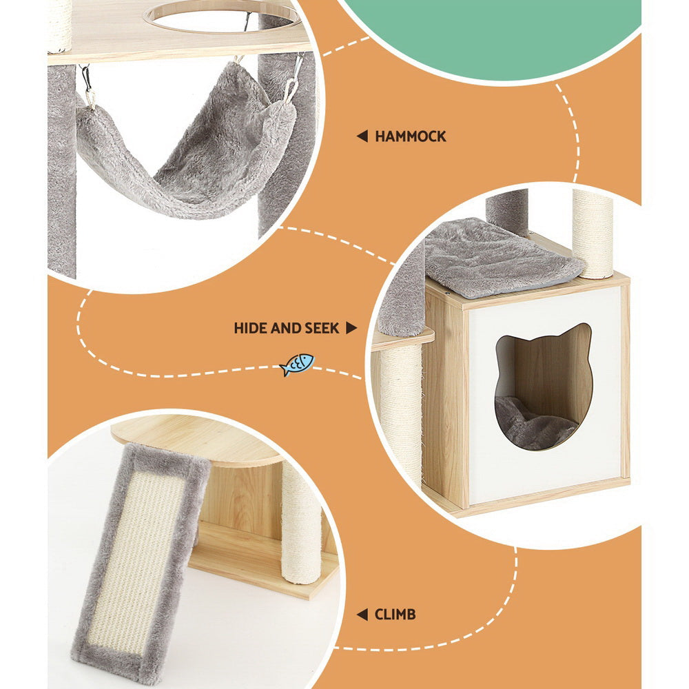 Cat Tree 152cm Tower Scratching Post Scratcher Wood Bed Condo Toys House Ladder | Wood finish