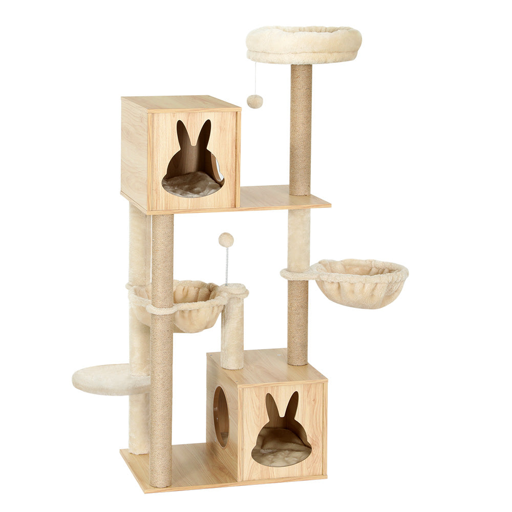 Wood finish - Cat Tree 141cm Tower Scratching Post Scratcher Wood