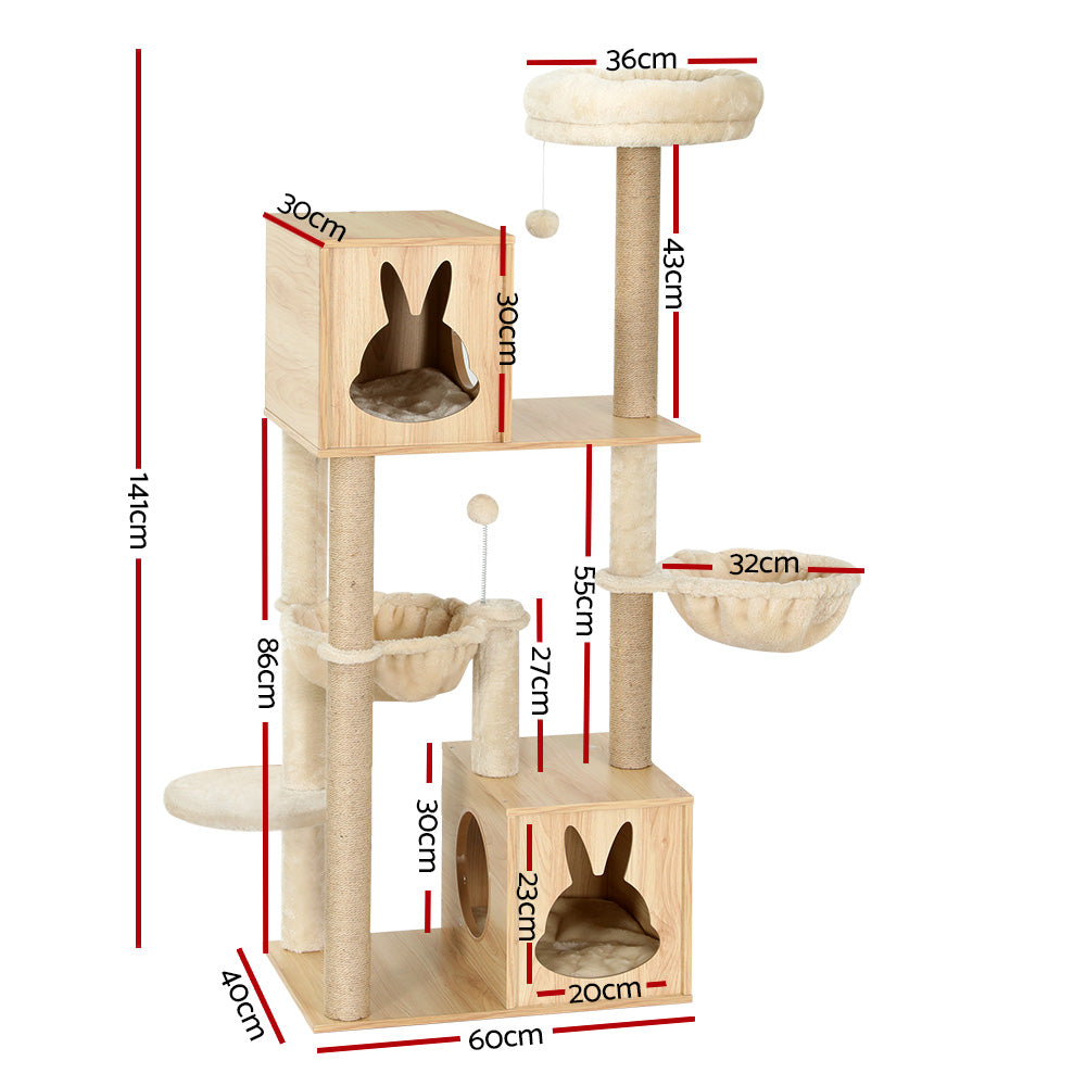 Cat Tree 141cm Tower Scratching Post Scratcher Wood | Cat Scratching Posts
