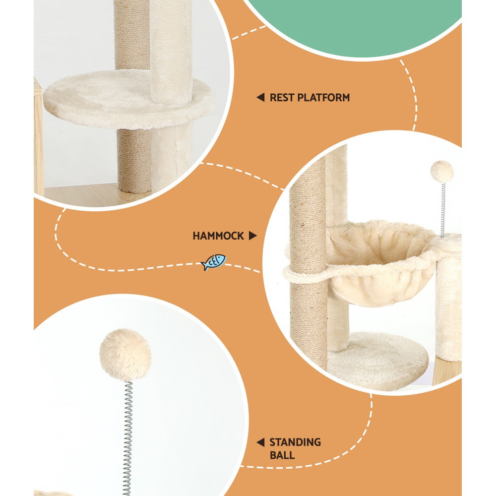 Cat Tree 141cm Tower Scratching Post Scratcher Wood | Wood finish