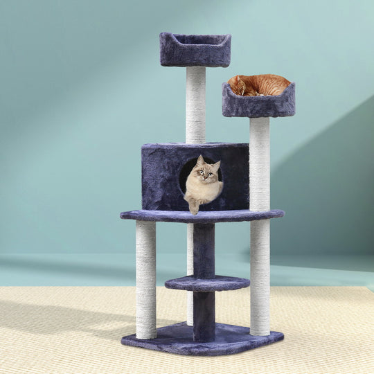 Pet Multi Level Pet - Stylish Cat Tree Tower with Scratching Posts - Grey 126cm