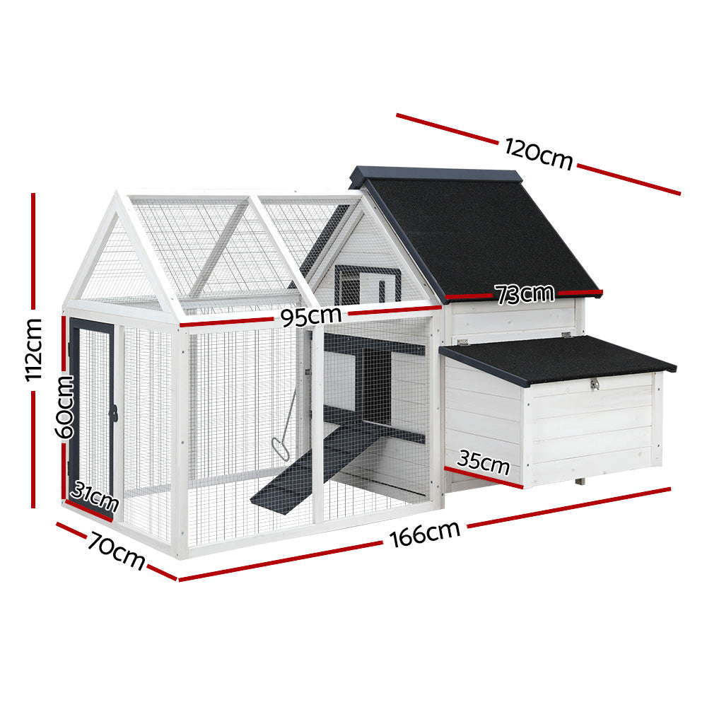Large Chicken Coop & Rabbit Hutch 166x120x112cm Wooden Cage with Run
