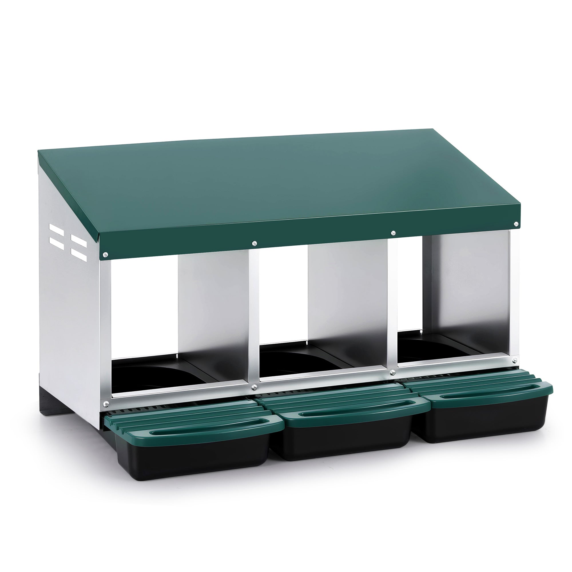 Chicken Nesting Box 3 Holes Roll Away Galvanized Metal Wall Mount Green