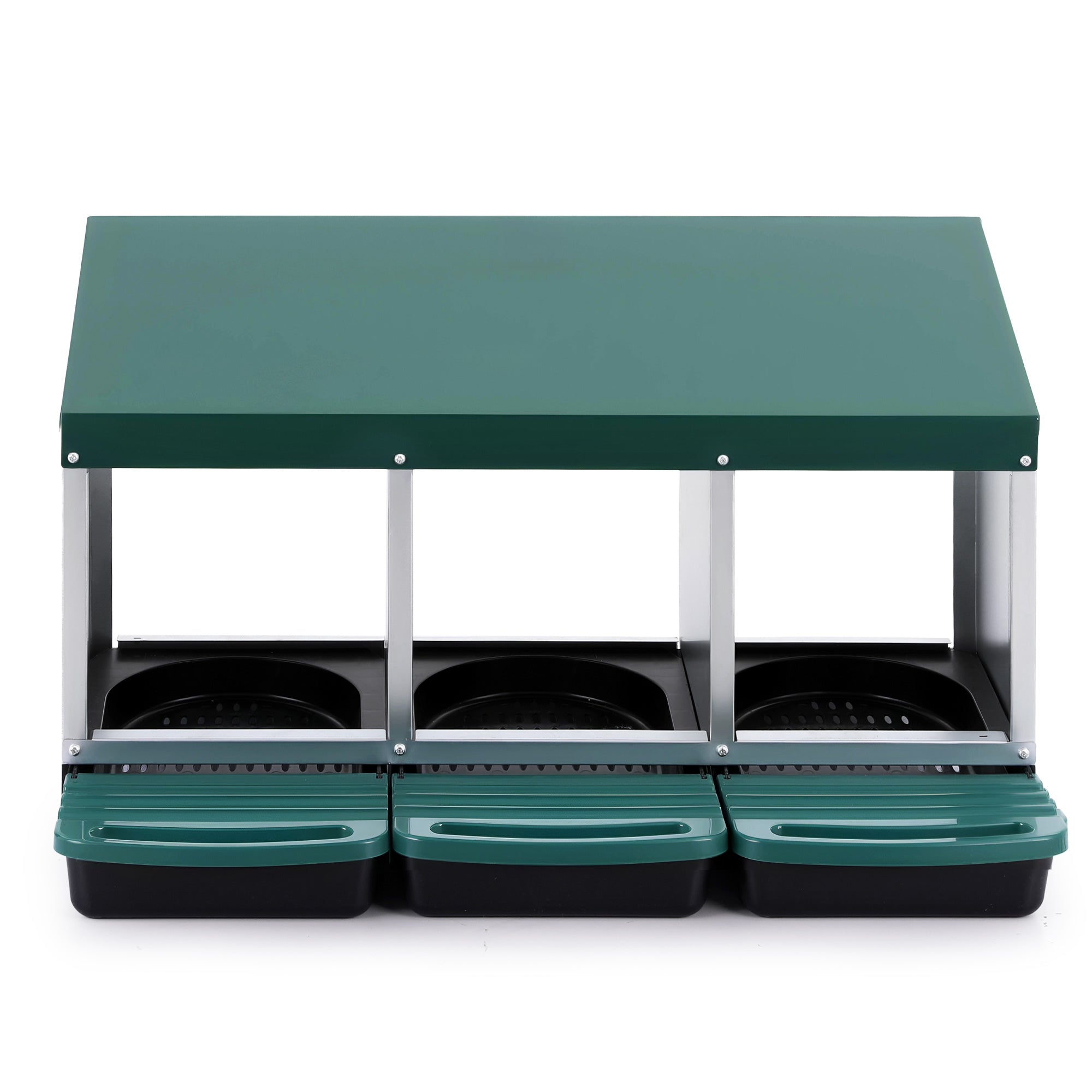 Chicken Nesting Box 3 Holes Roll Away Galvanized Metal Wall Mount Green
