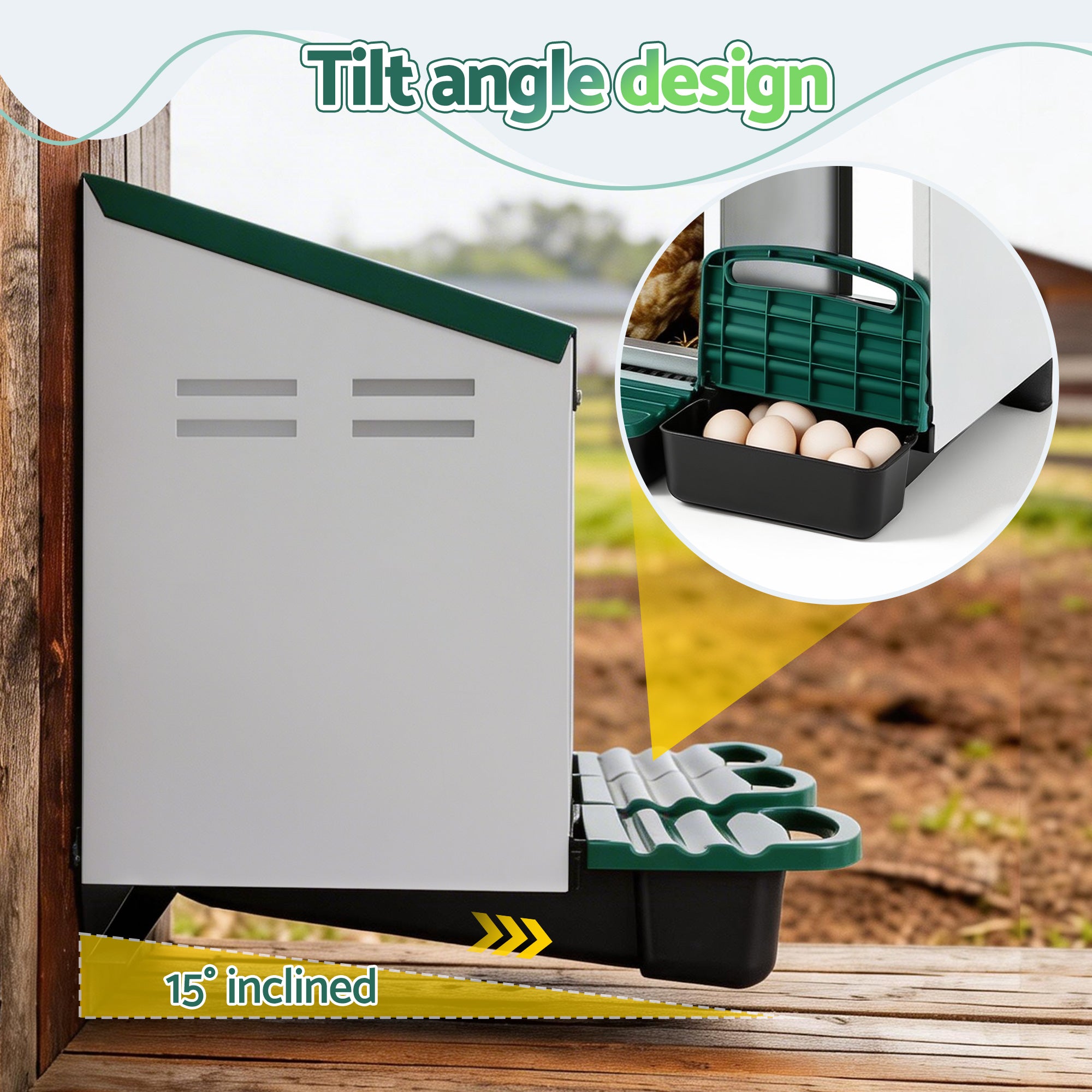 Chicken Nesting Box 3 Holes Roll Away Galvanized Metal Wall Mount Green