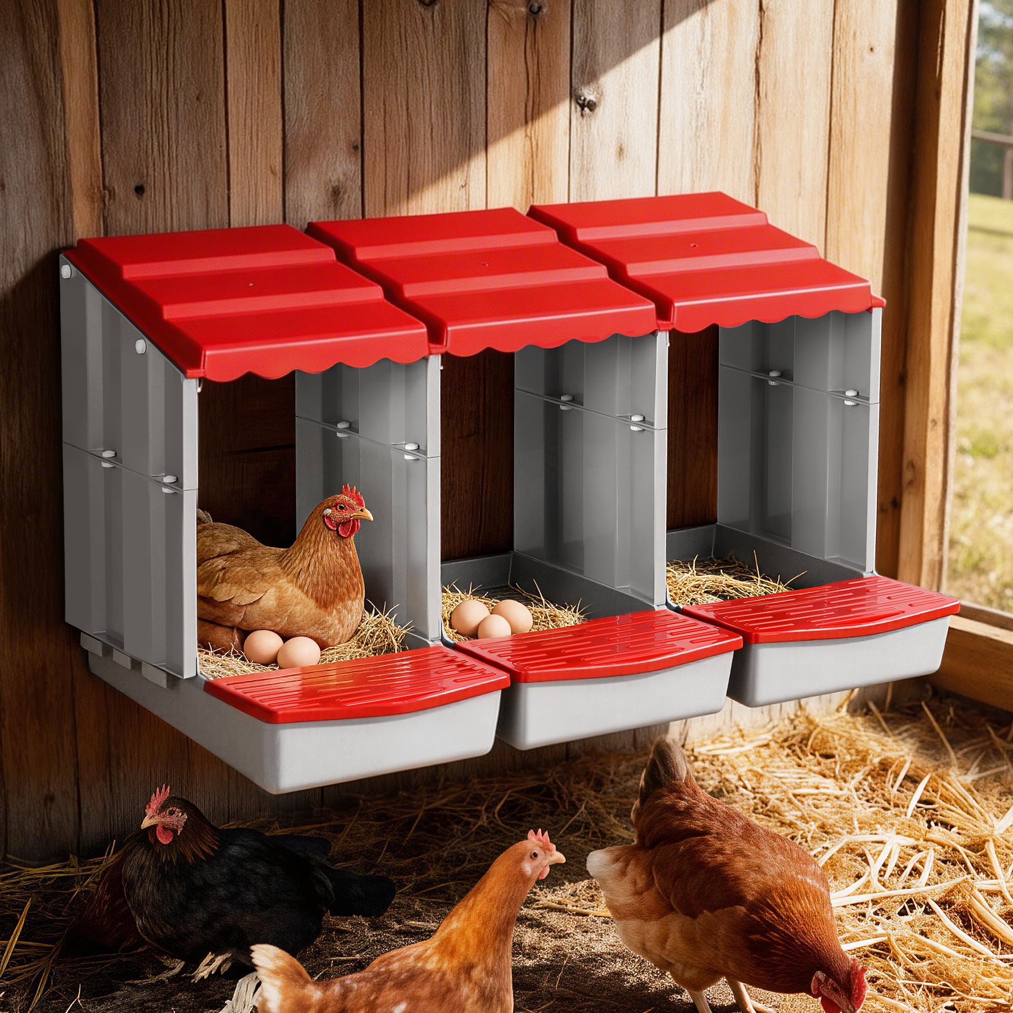 3 Hole Roll Away Chicken Nesting Box Auto Egg Collection Poultry Coop