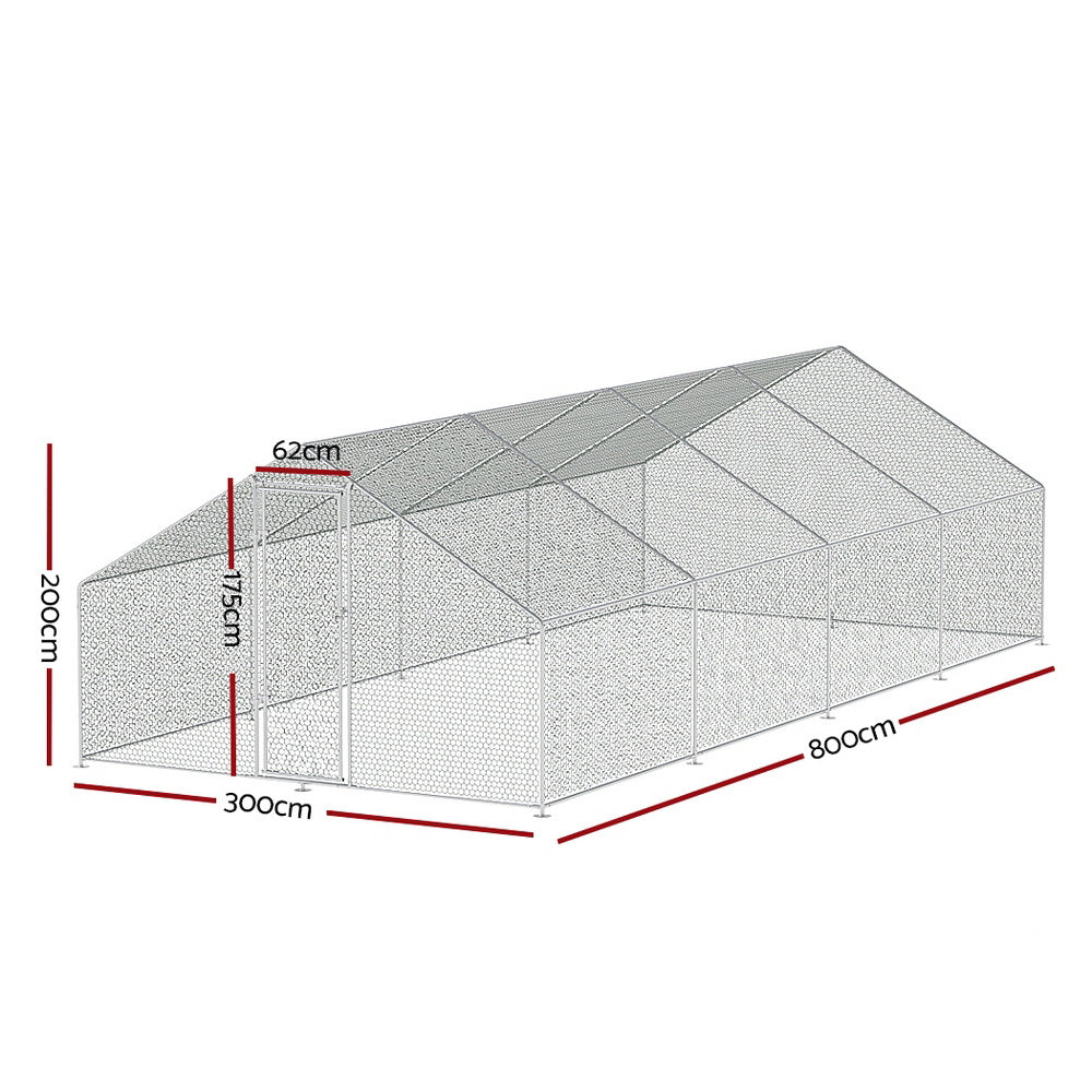 Chicken Coop Cage 3X8X2M Galvanised Steel