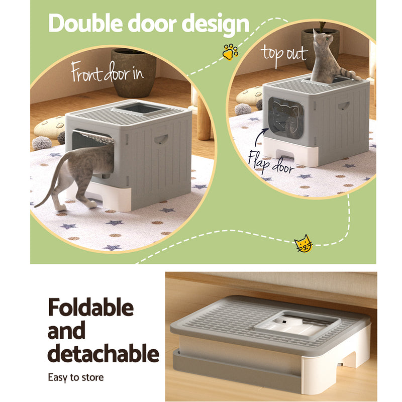 Large Hooded Cat Litter Box Foldable Enclosed Tray with