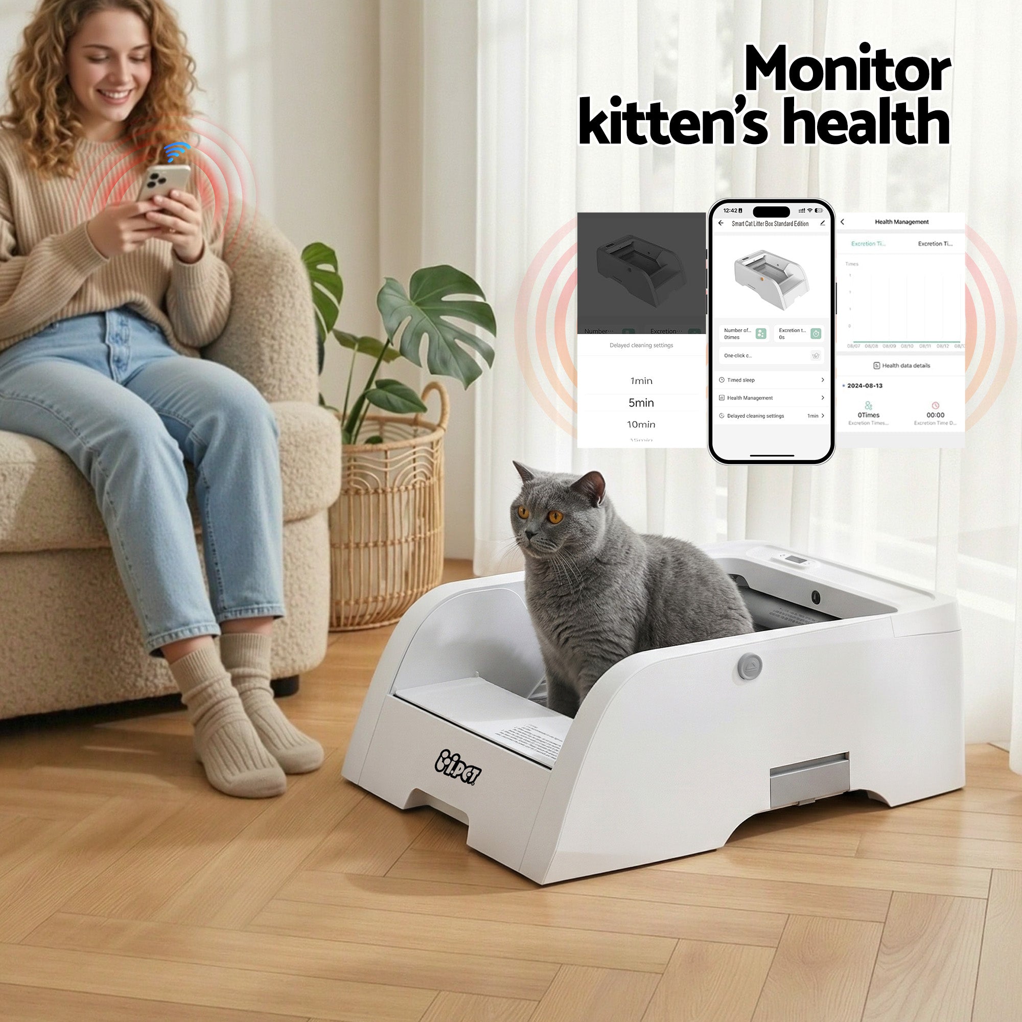Automatic Cat Litter Box Self-Cleaning Smart Toilet with App Control 5L