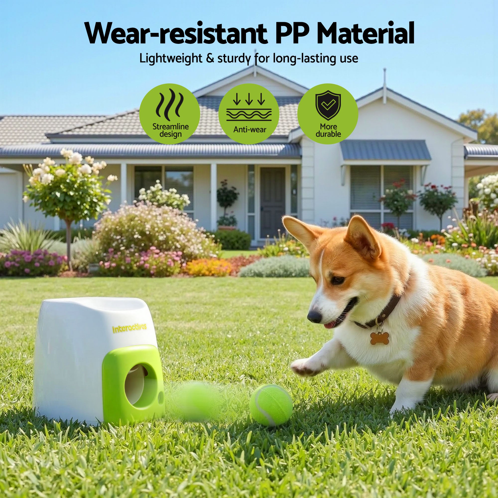 2-in-1 Dog Ball Launcher & Treat Dispenser with 2 Balls Green Toy