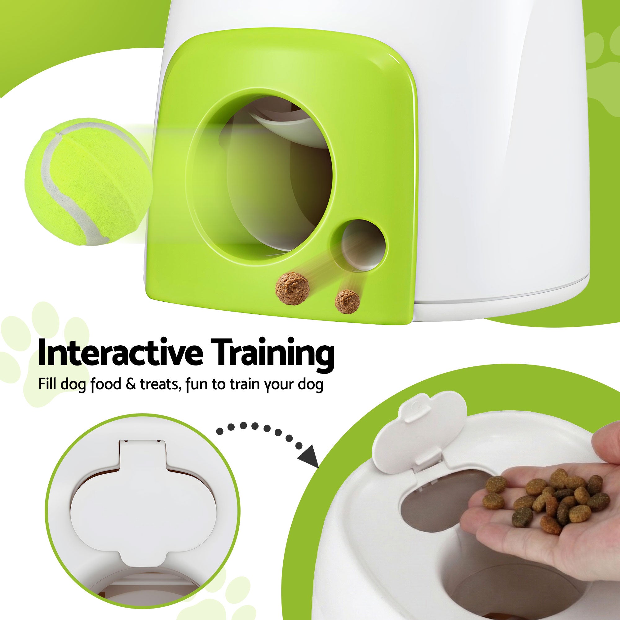 2-in-1 Dog Ball Launcher & Treat Dispenser with 2 Balls Green Toy