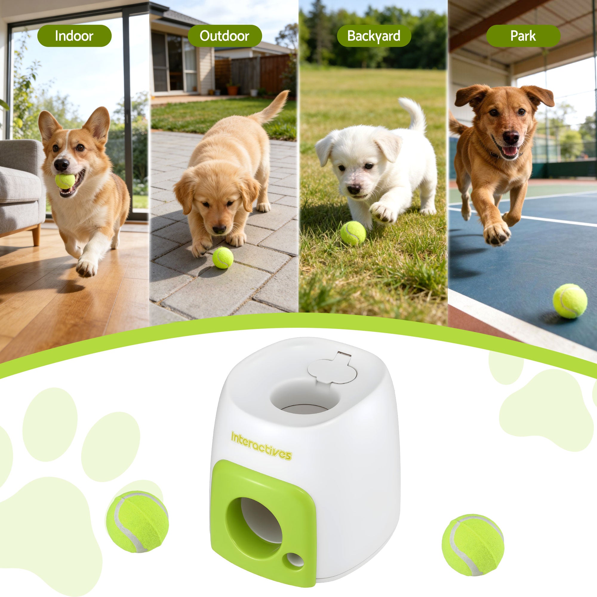 2-in-1 Dog Ball Launcher & Treat Dispenser with 2 Balls Green Toy