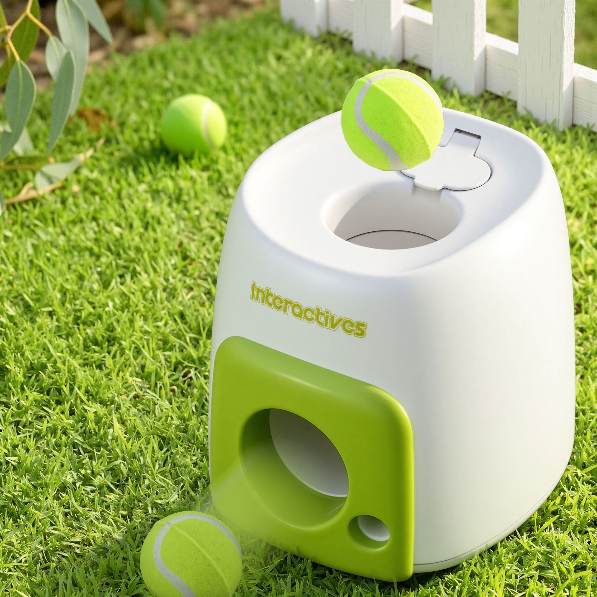 2-in-1 Dog Ball Launcher & Treat Dispenser with 2 Balls Green Toy