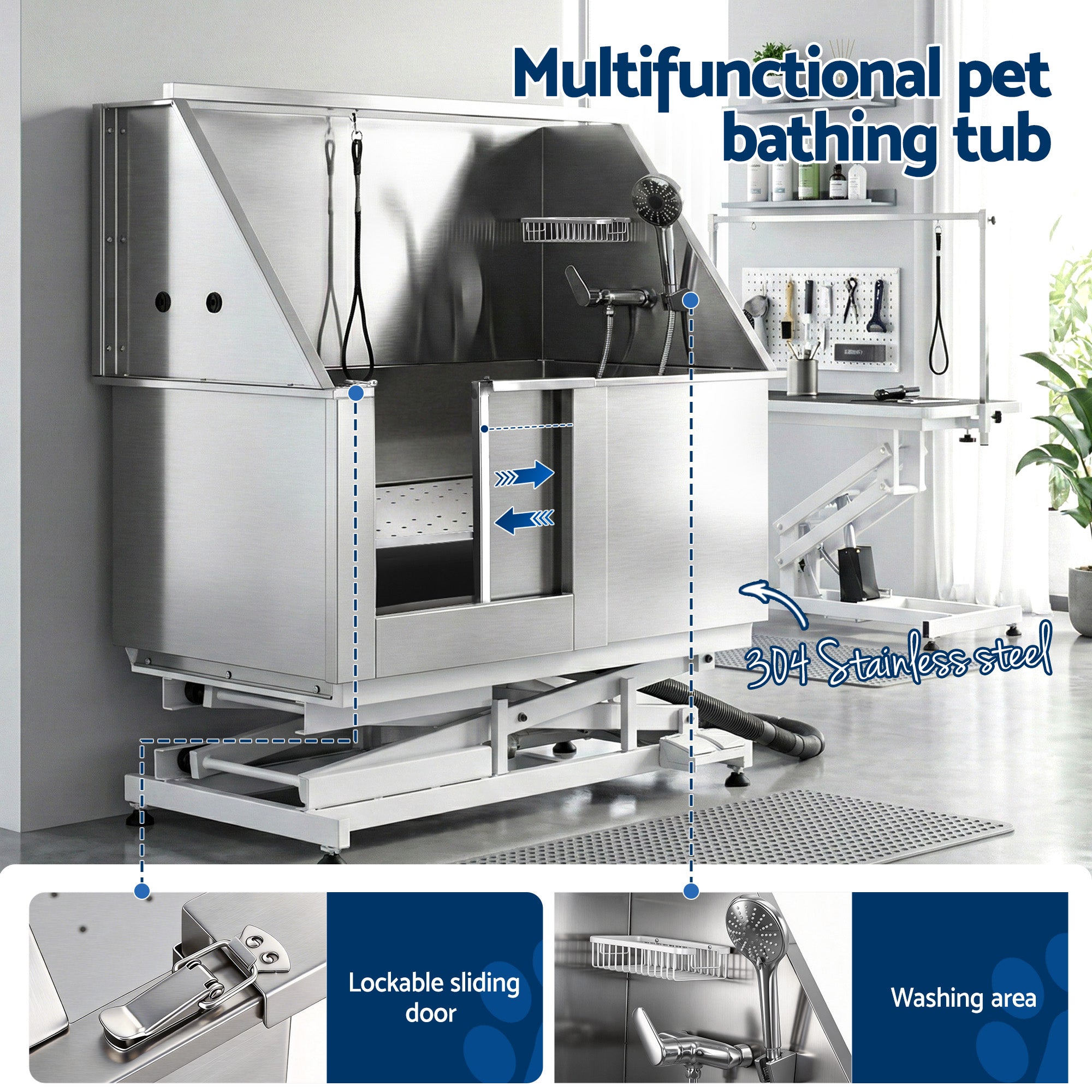 Dog Bath Tubs Stainless Steel Grooming Station 150kg Lift Adjustable