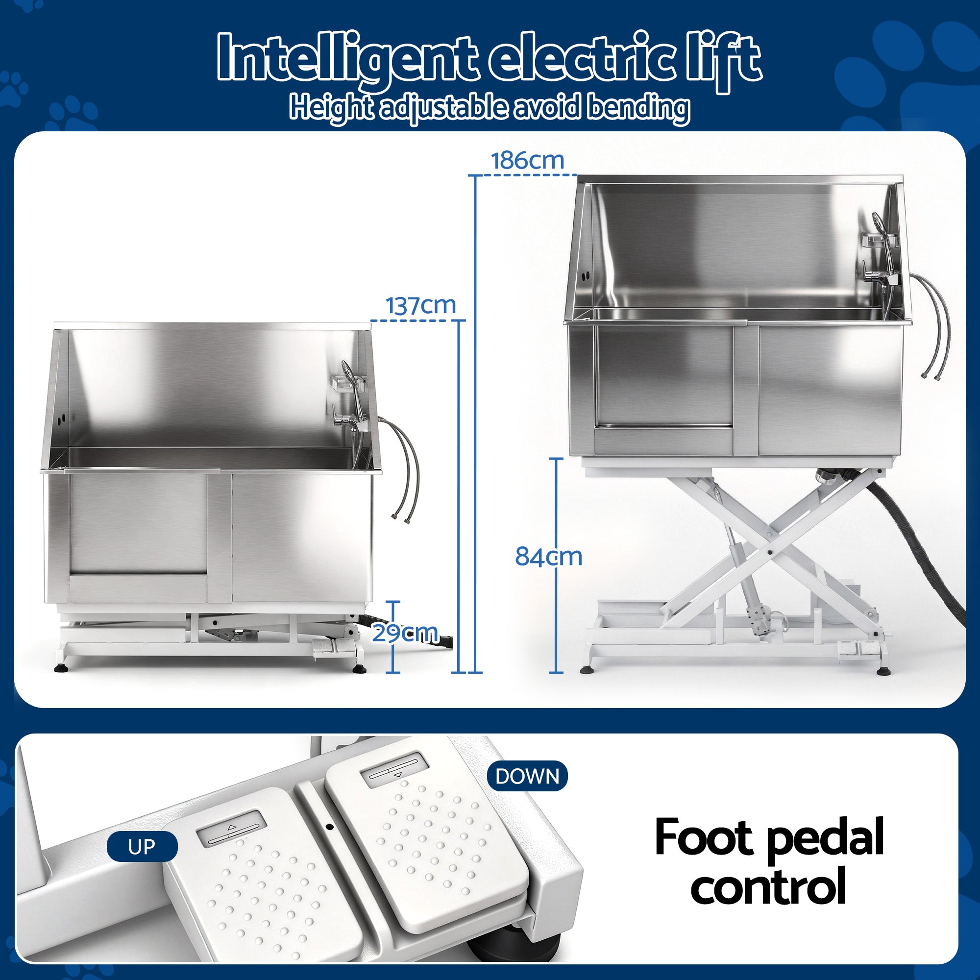 Dog Bath Tubs Stainless Steel Grooming Station 150kg Lift Adjustable