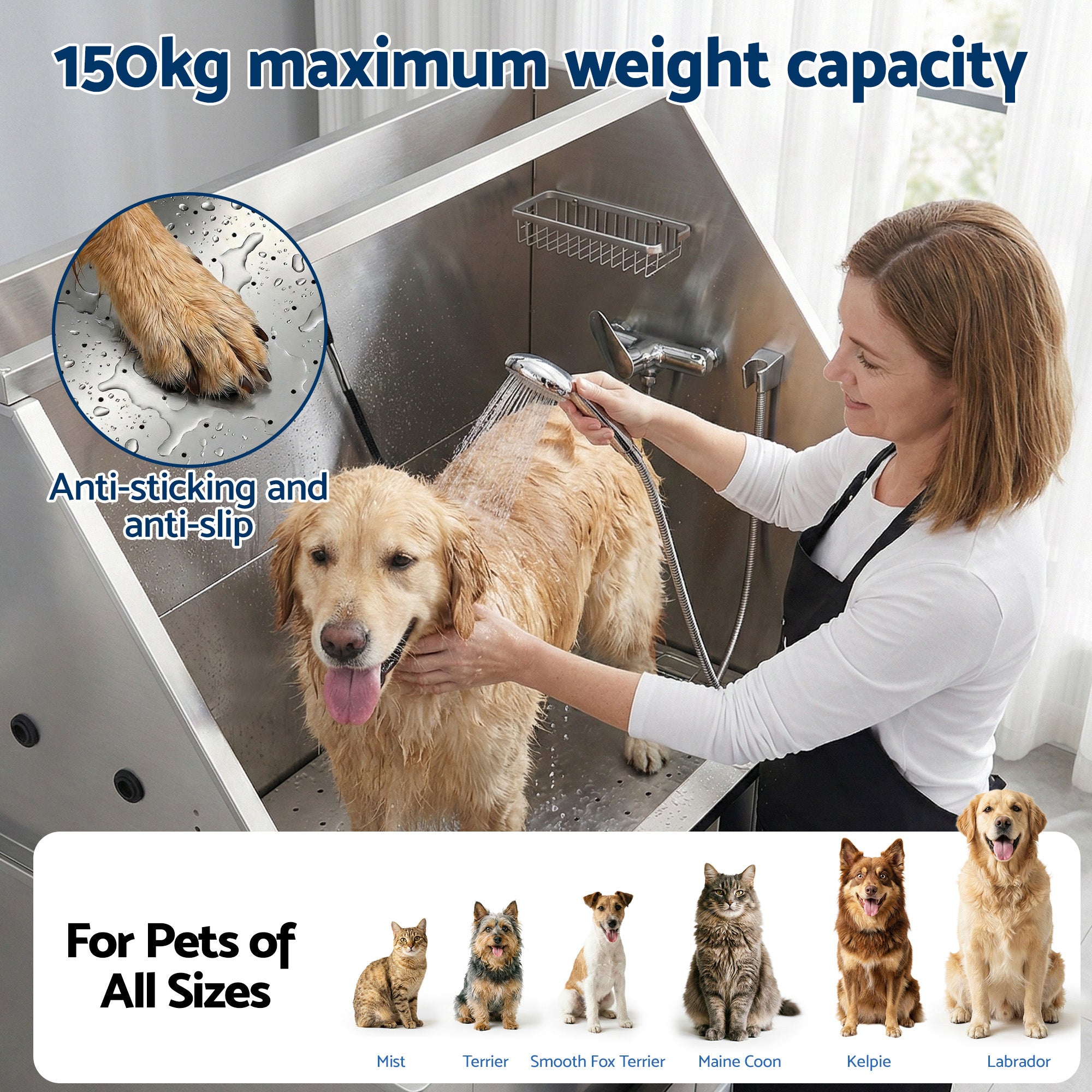 Dog Bath Tubs Stainless Steel Grooming Station 150kg Lift Adjustable
