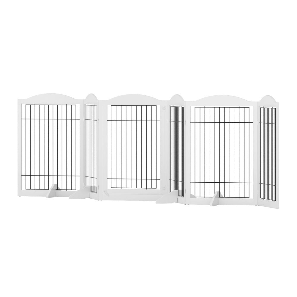 Dog Playpen Enclosure 6 Panel Pet Fence Wooden, Wooden finish