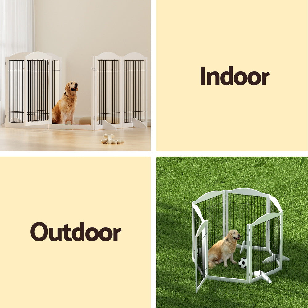 Wooden finish - Dog Playpen Enclosure 6 Panel Pet Fence Wooden