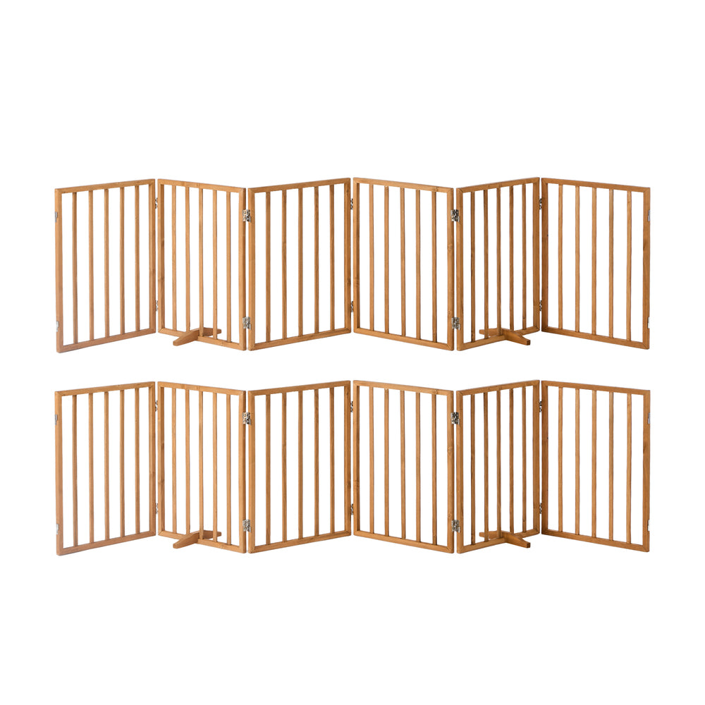 Wooden Pet Gate Dog Fence Playpen Barrier 12 Panels Natural
