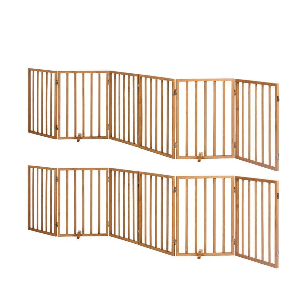 Wooden Pet Gate Dog Fence Playpen Barrier 12 Panels Natural