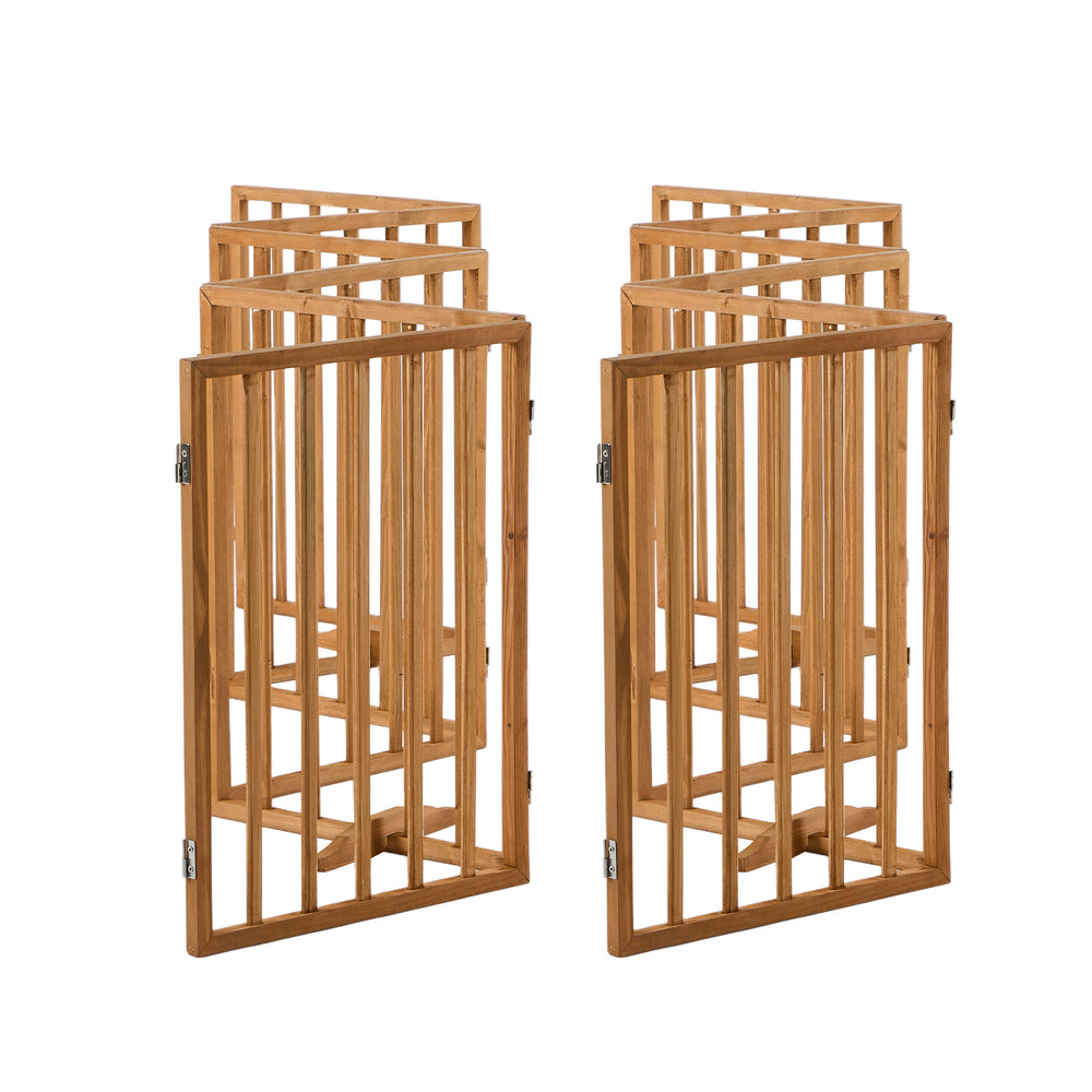 Wooden Pet Gate Dog Fence Playpen Barrier 12 Panels Natural