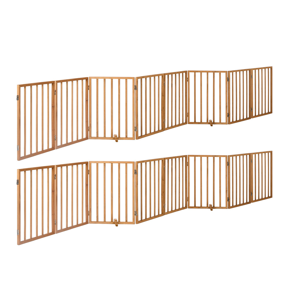 Wooden Pet Gate Dog Fence Playpen Barrier 16 Panels Natural