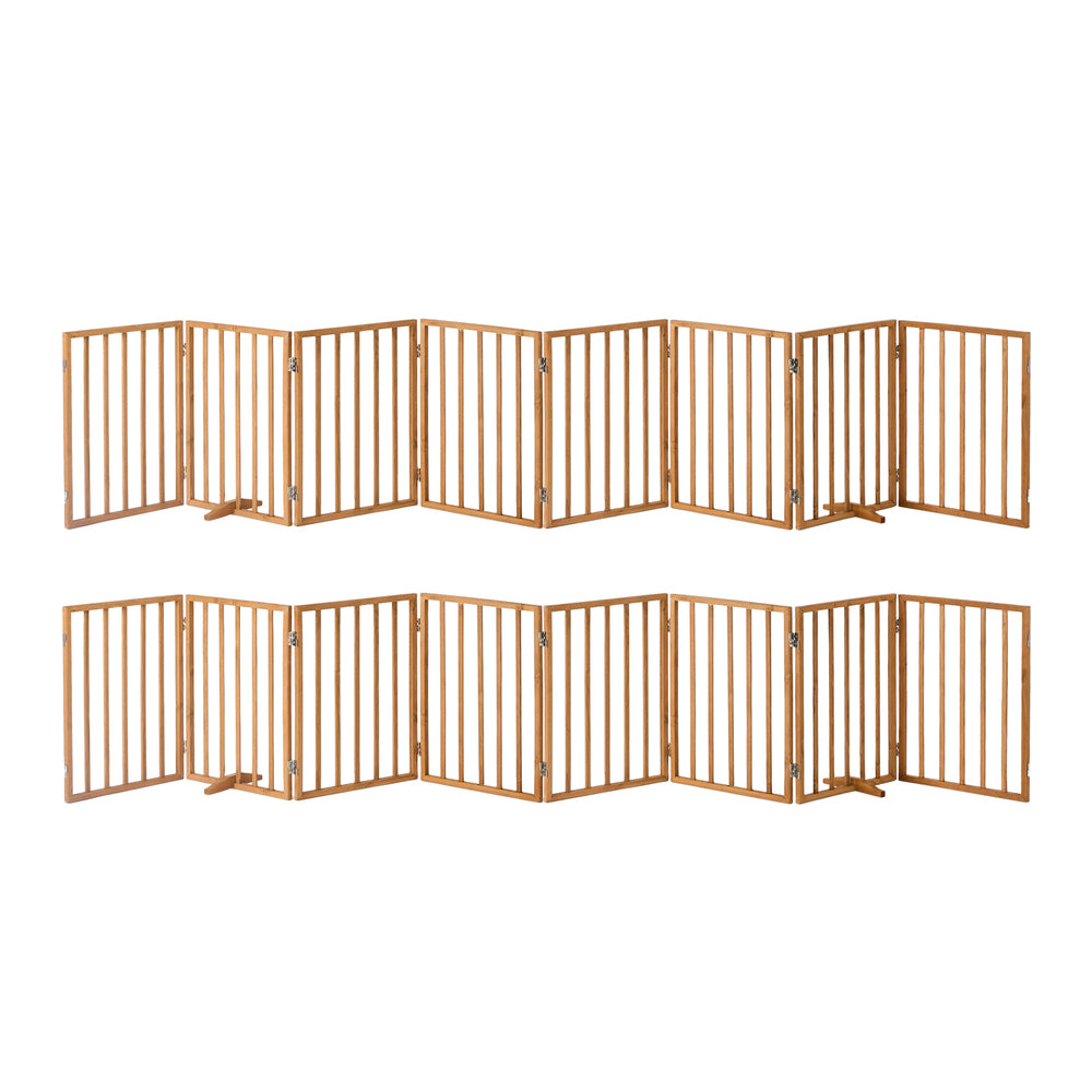 Wooden Pet Gate Dog Fence Playpen Barrier 16 Panels Natural