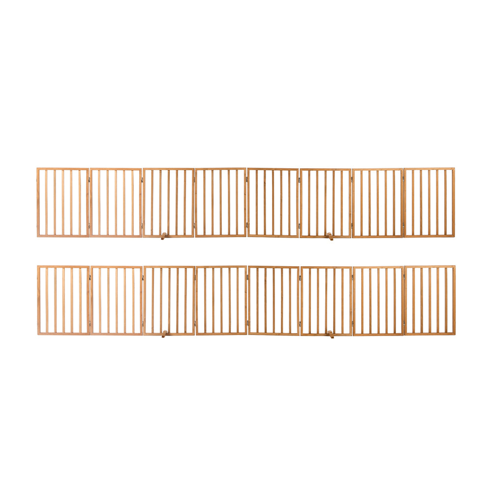 Wooden Pet Gate Dog Fence Playpen Barrier 16 Panels Natural