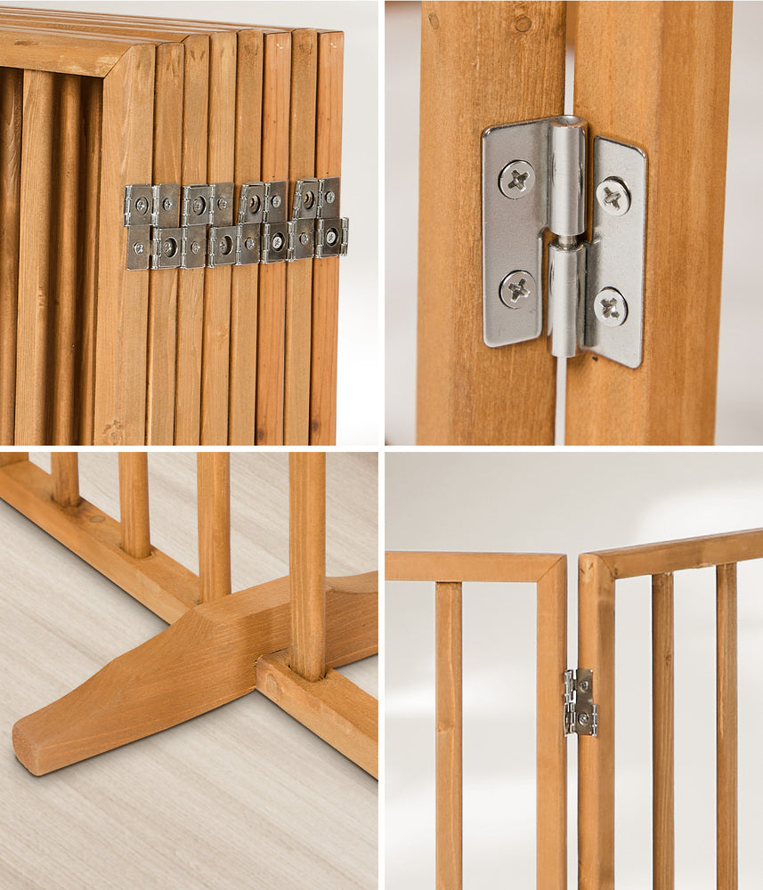 Wooden Pet Gate Dog Fence Playpen Barrier 16 Panels Natural