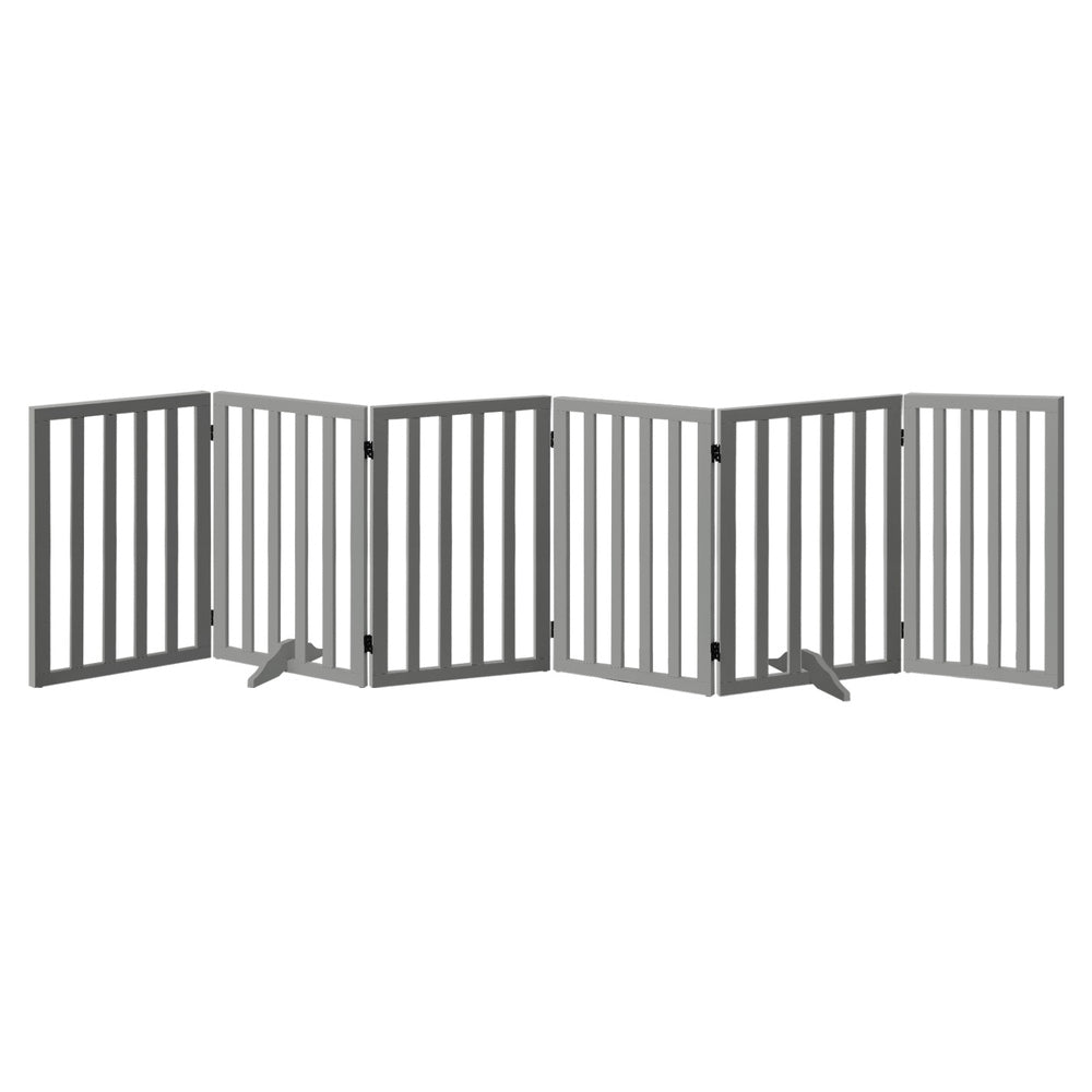 Wooden Pet Gate Dog Fence 6 Panels 80cm Grey