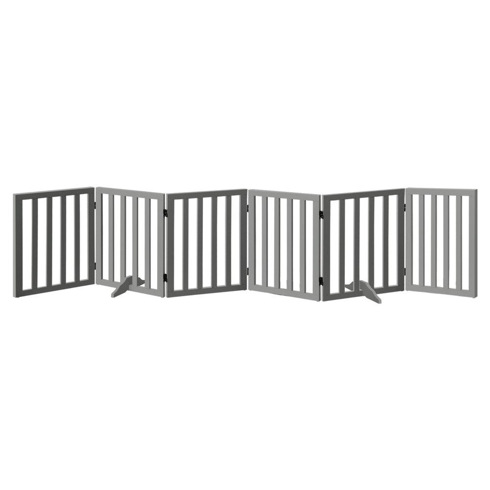 Wooden Pet Gate Dog Fence 6 Panels 80cm Grey