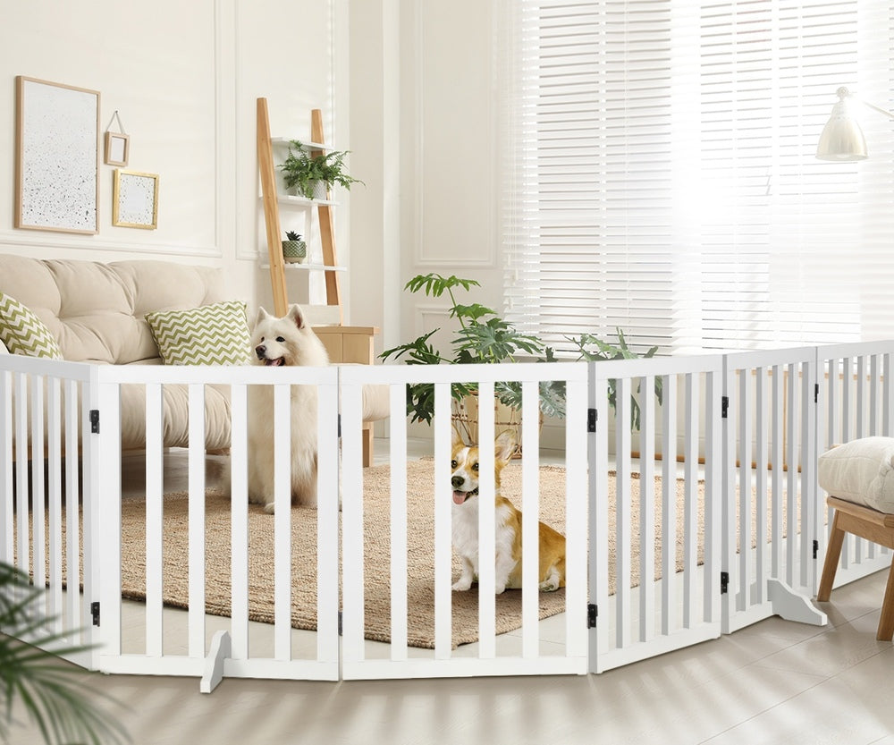Wooden Pet Gate Dog Fence Safety Stair Barrier Security Door 6 Panels
