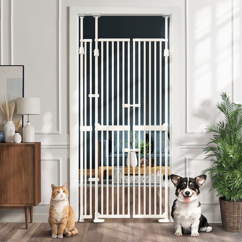 190cm-264cm Retractable Gate Pet Dog Cat Extra Tall Fence White