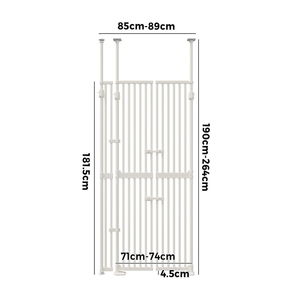 190cm-264cm Retractable Gate Pet Dog Cat Extra Tall Fence White