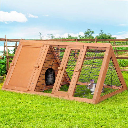 Rabbit Hutch & Chicken Coop - 119x51x44cm Wooden Cage with Large Outdoor Run | Wooden finish