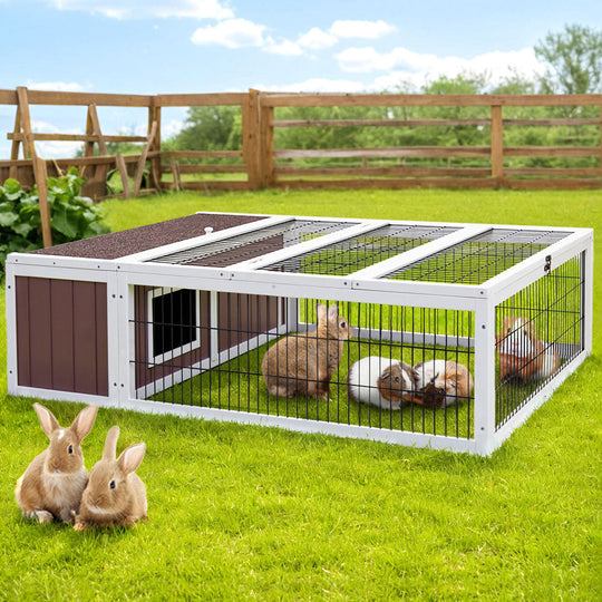 Wooden Rabbit Hutch Chicken Coop Run Cage Habitat House Outdoor Large | Small Animal Habitats & Cages