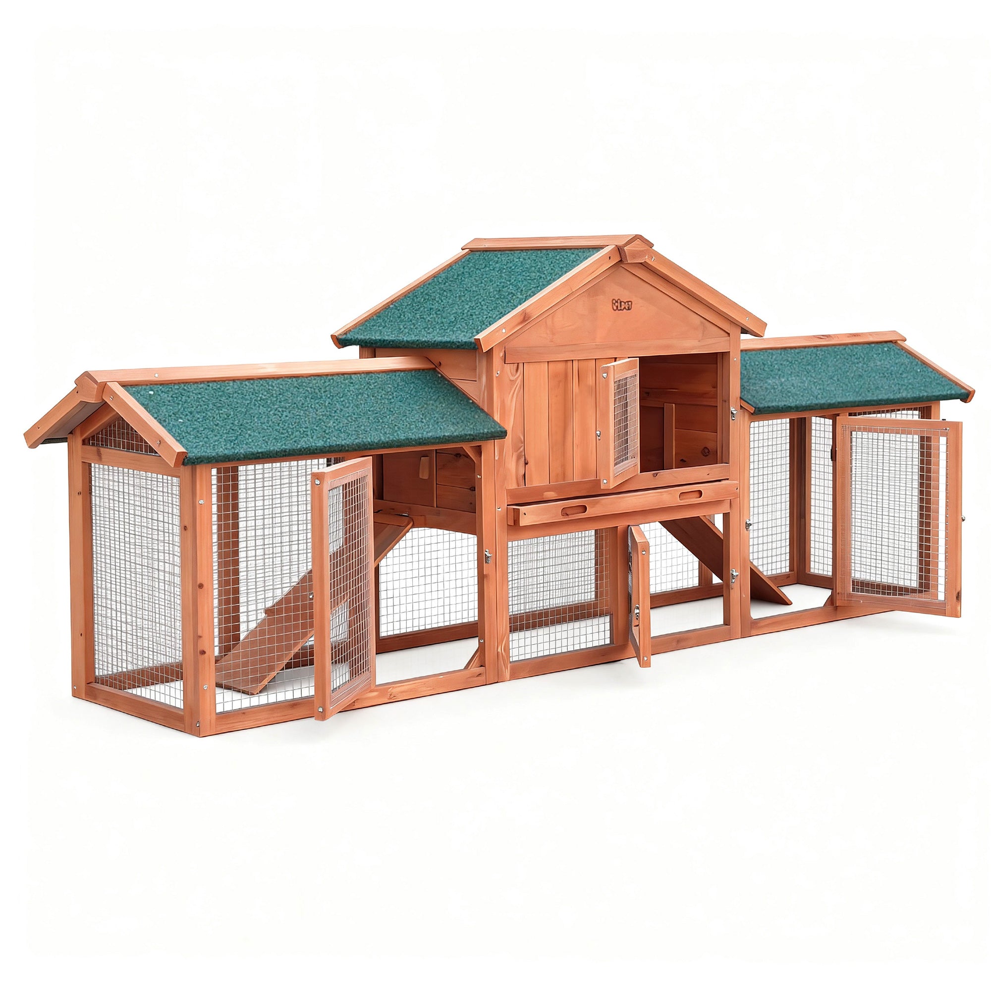 Chicken Coop Rabbit Hutch 220cm x 44cm x 84cm Large Run Wooden Outdoor Cage House