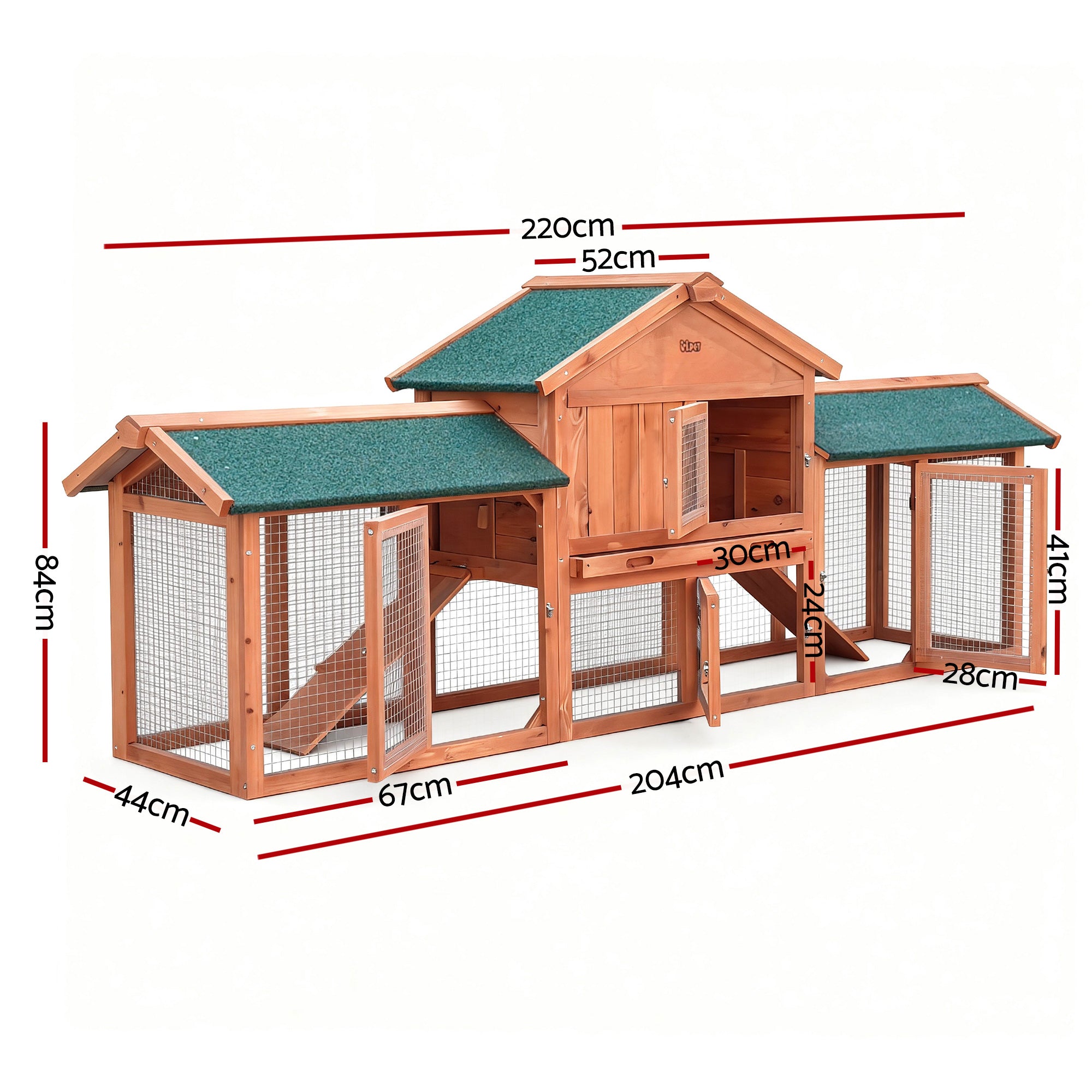 Chicken Coop Rabbit Hutch 220cm x 44cm x 84cm Large Run Wooden Outdoor Cage House