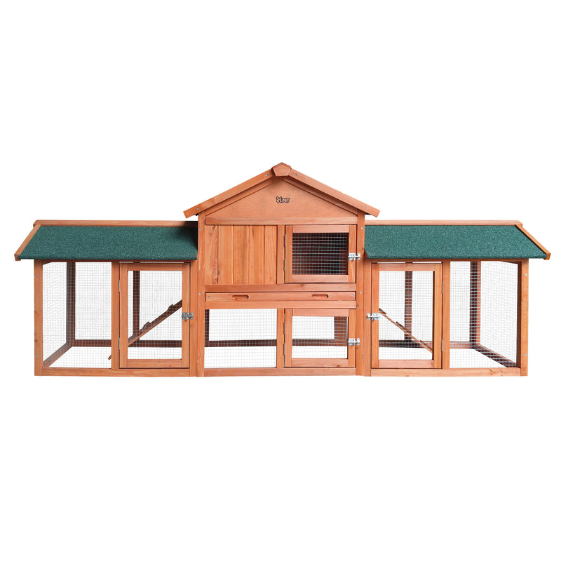 Chicken Coop Rabbit Hutch 220cm x 44cm x 84cm Large Run Wooden Outdoor Cage House - Pet Hutches Metal Guinea