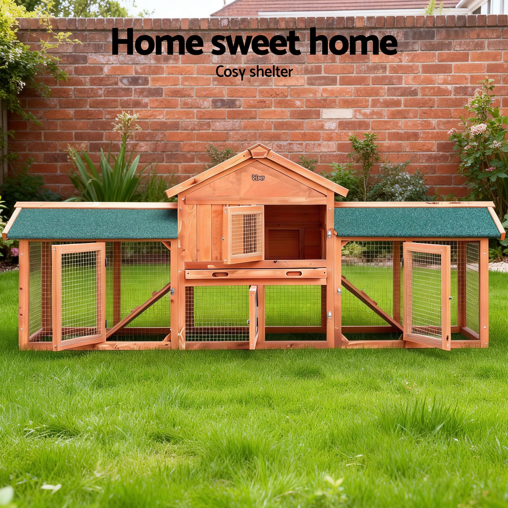 Chicken Coop Rabbit Hutch 220cm x 44cm x 84cm Large Run Wooden Outdoor Cage House