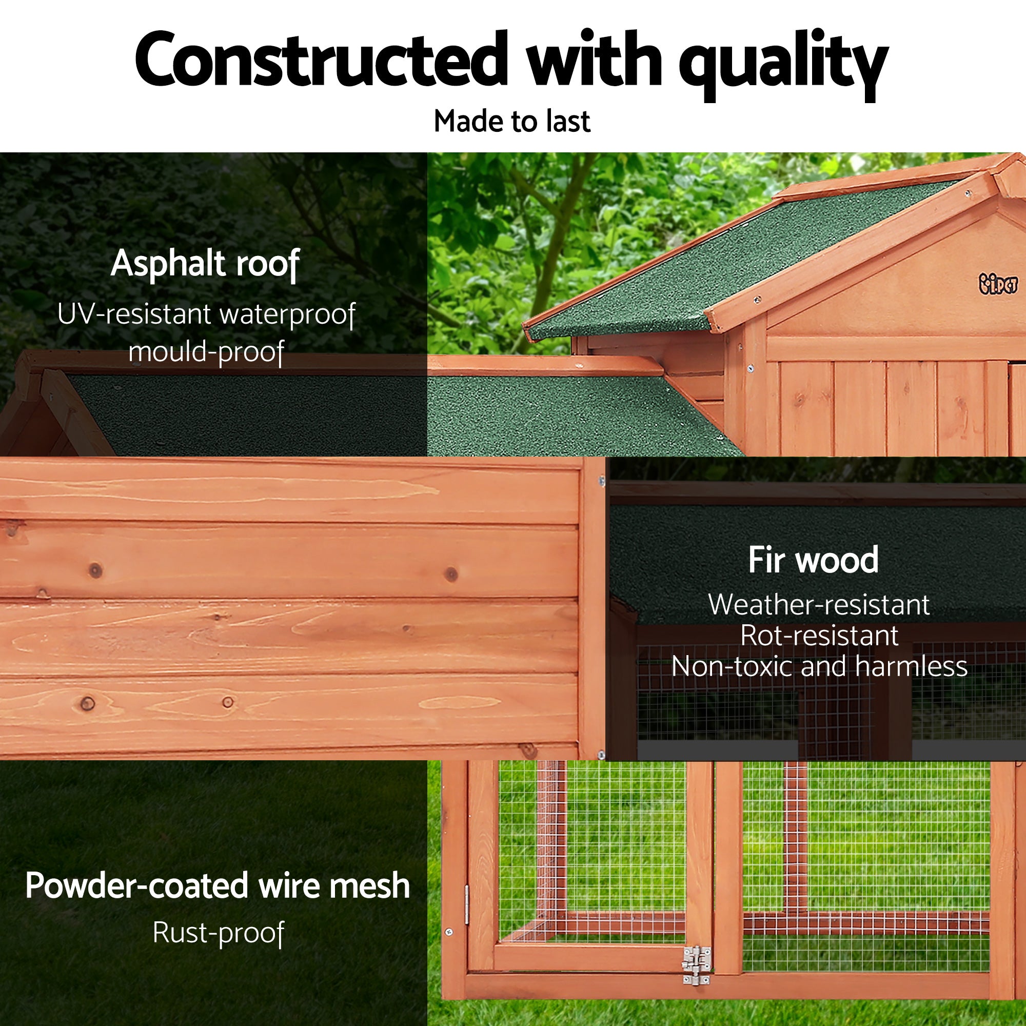 Chicken Coop Rabbit Hutch 220cm x 44cm x 84cm Large Run Wooden Outdoor Cage House
