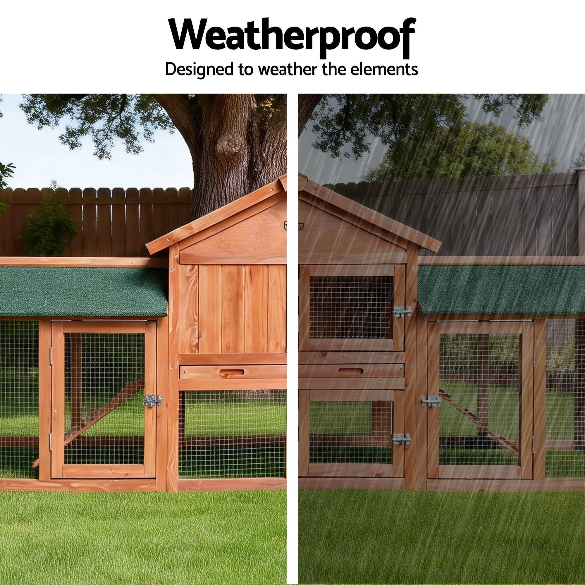 Chicken Coop Rabbit Hutch 220cm x 44cm x 84cm Large Run Wooden Outdoor Cage House
