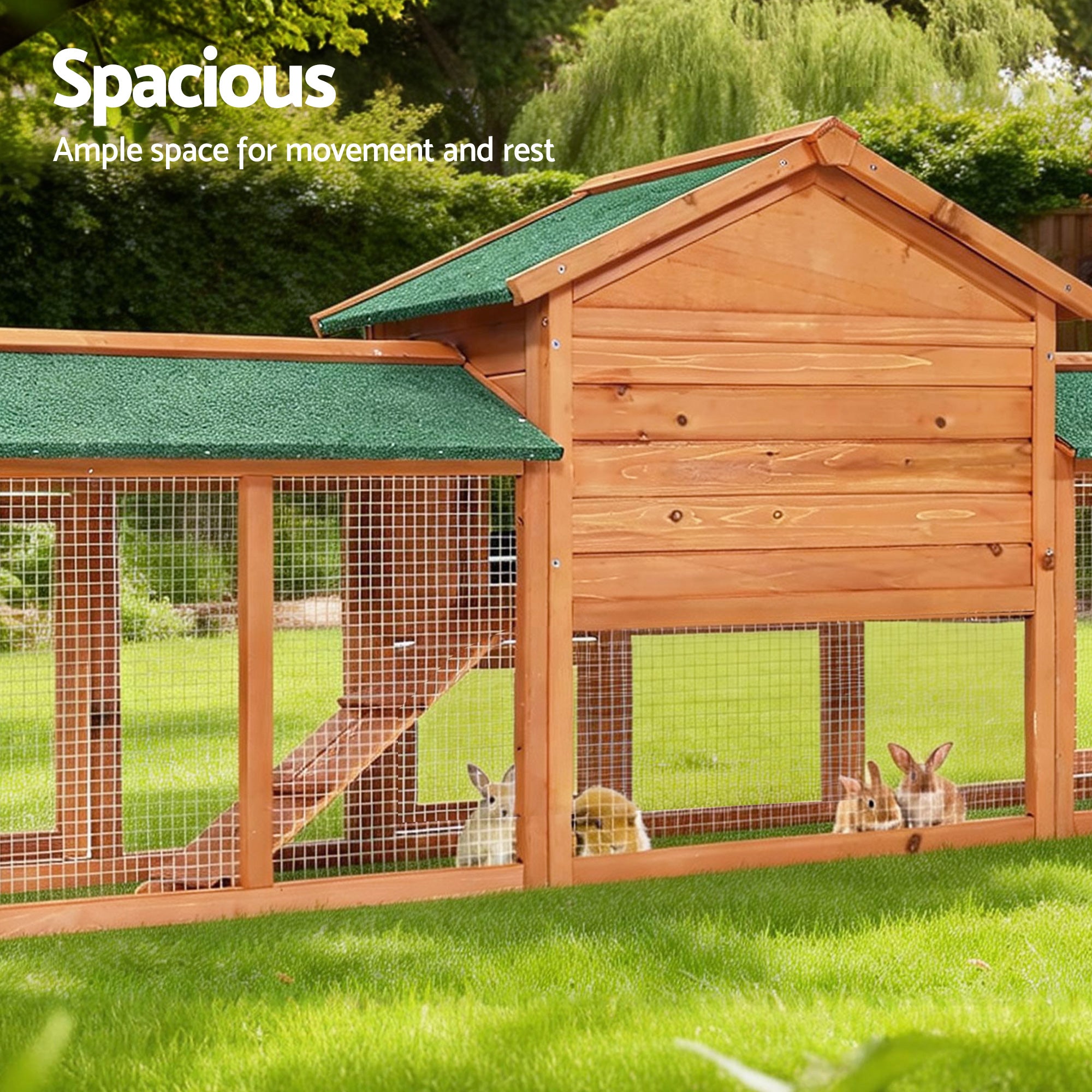 Chicken Coop Rabbit Hutch 220cm x 44cm x 84cm Large Run Wooden Outdoor Cage House
