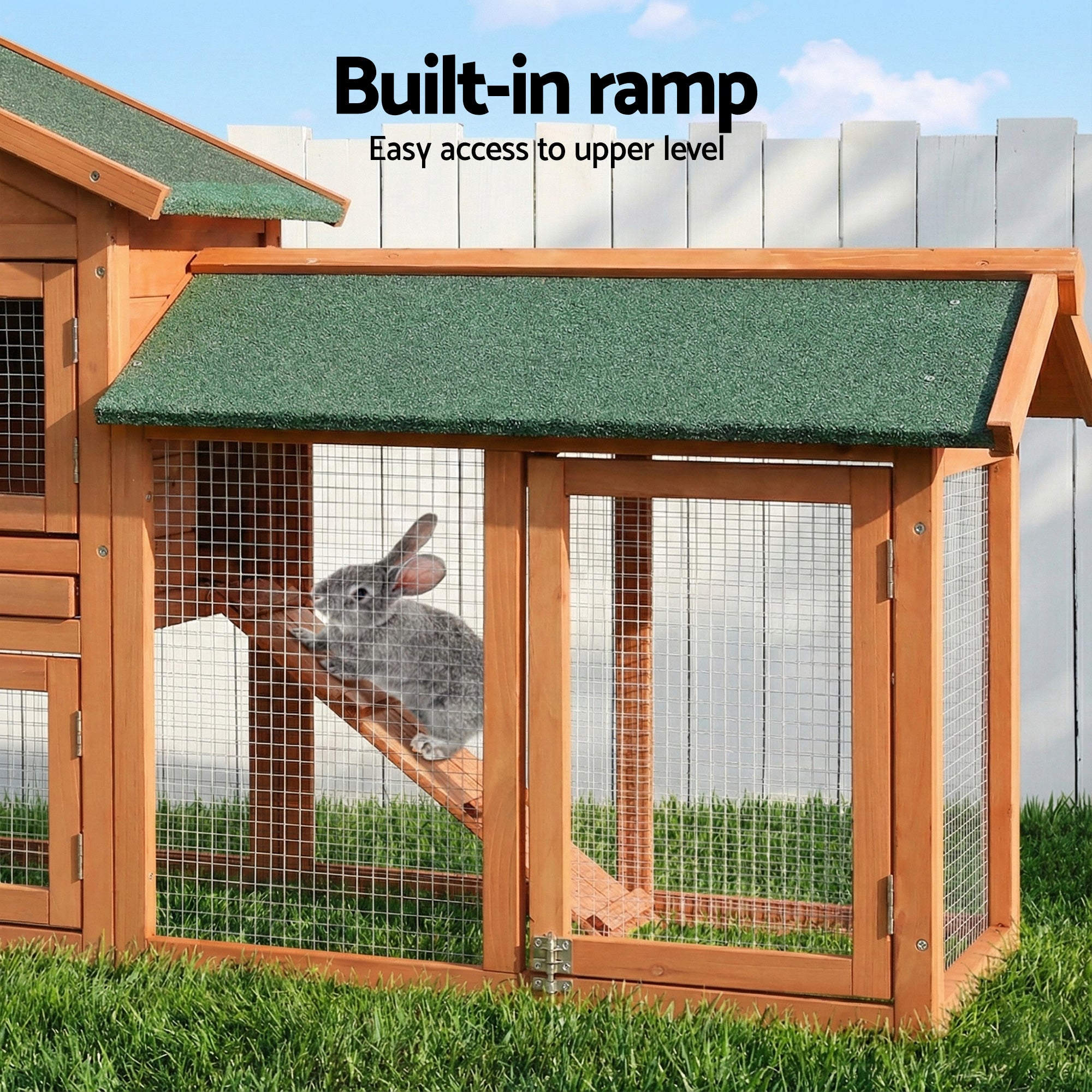 Chicken Coop Rabbit Hutch 220cm x 44cm x 84cm Large Run Wooden Outdoor Cage House