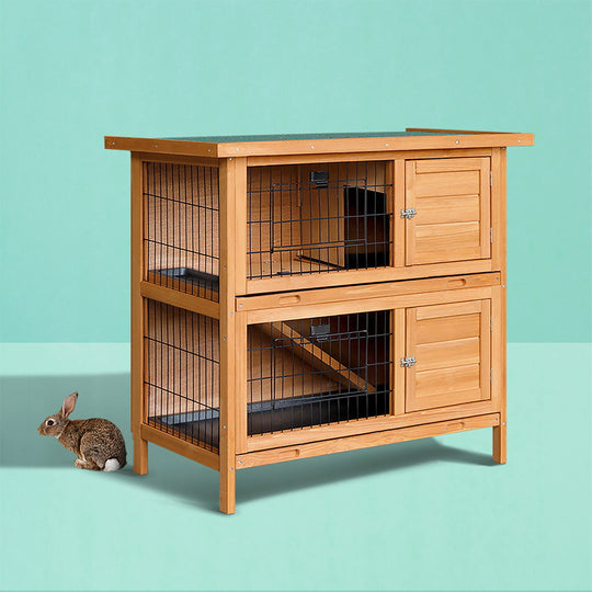 Rabbit Hutch & Chicken Coop - 91.5x45x82cm Wooden House with Large Run Cage | Wooden finish