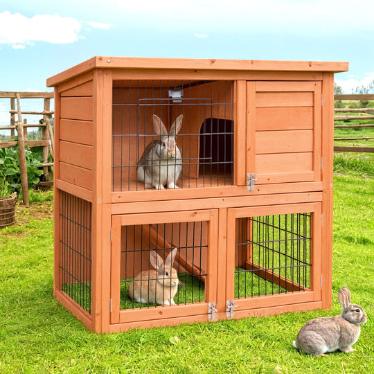 Wooden finish - 88x40x76cm Large Wooden Chicken Coop & Rabbit Hutch Outdoor Cage House