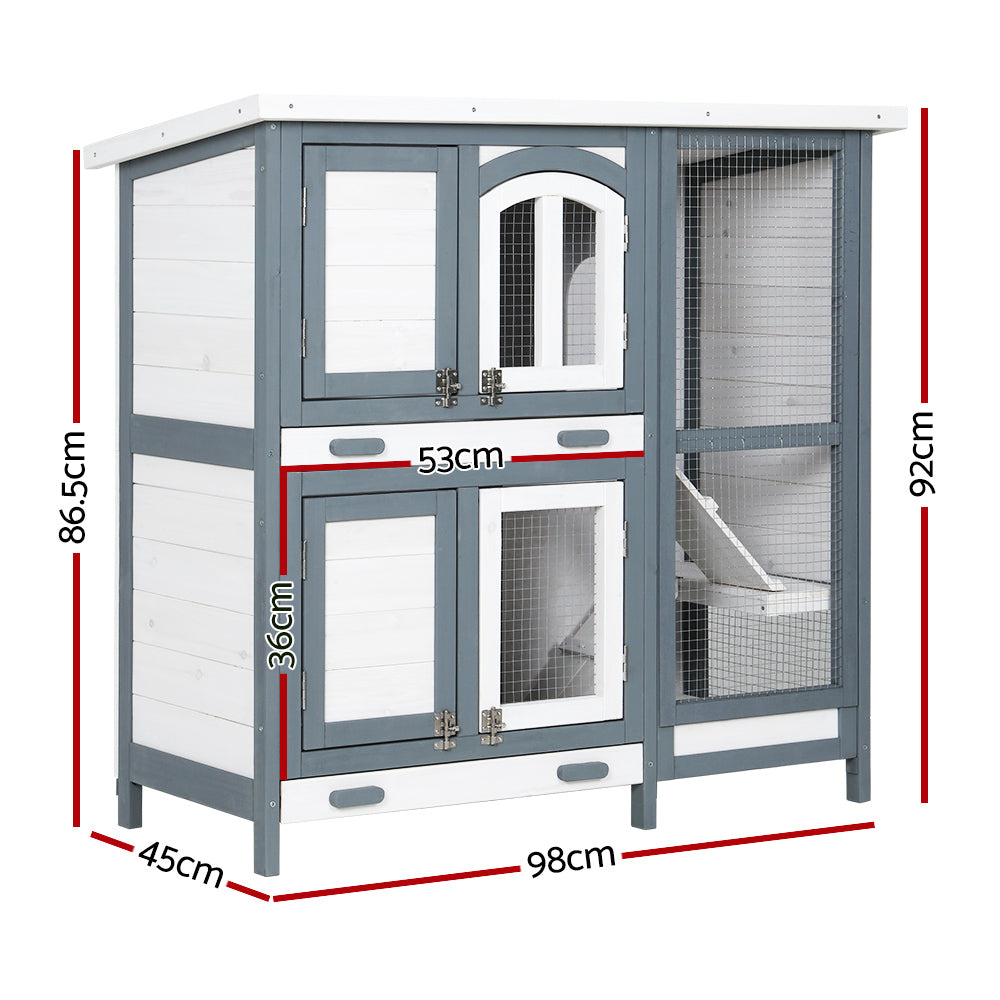 Rabbit Hutch Chicken Coop 98cm x 45cm x 92cm Large Wooden House Run Cage Outdoor