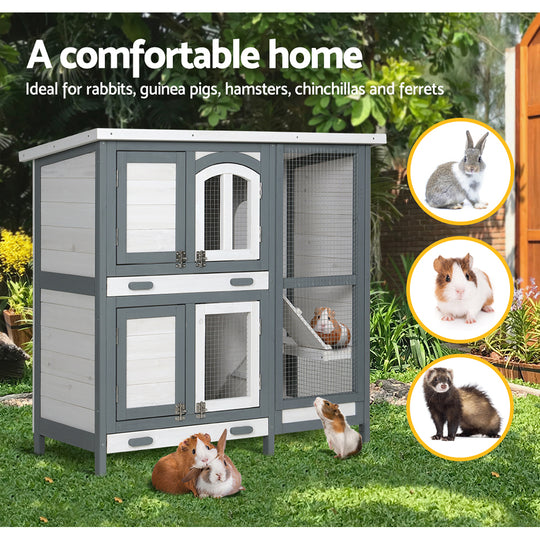 Rabbit Hutch Chicken Coop 98cm x 45cm x 92cm Large Wooden House Run Cage Outdoor - Pet Bunny Guinea Pig